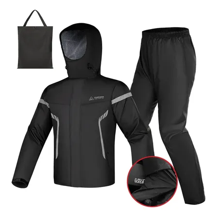 Kit Capa De Chuva Roupa Conjunto Para Motoqueiro Reforçada Preto Gg