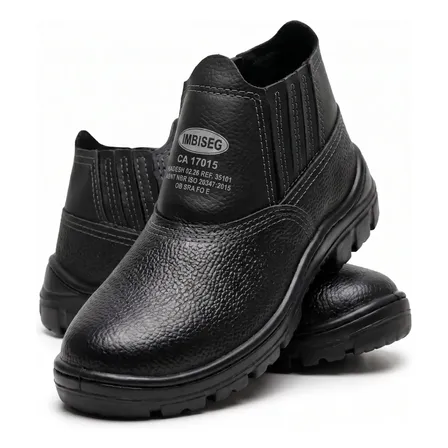 Bota Botina Segurança Trabalho Couro Resistente Epi Bico Pvc Preto 42 Br