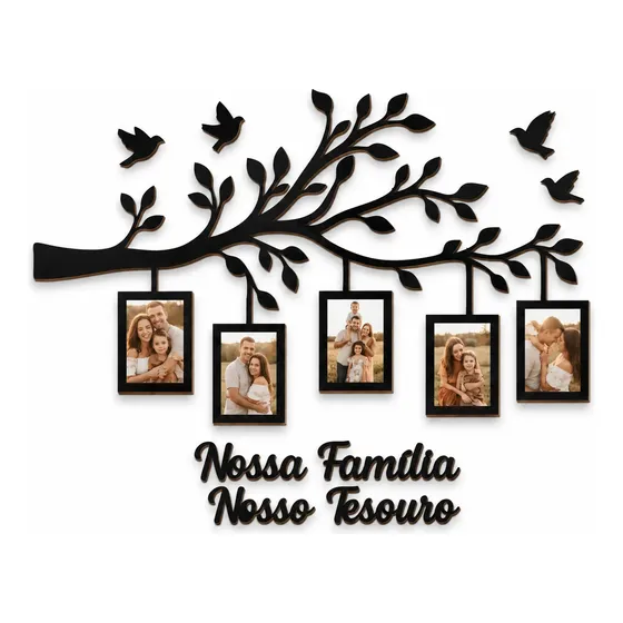 Porta Retrato Árvore Família 5 Fotos 10x15 Mdf Preto
