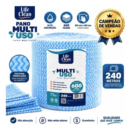 600 Panos Multiuso Perfex Reutilizável Limpeza Life Clean Azul