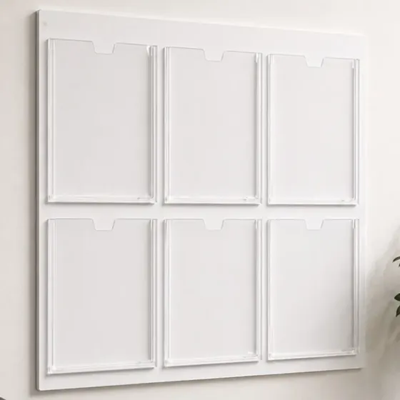 Quadro De Aviso E Gestão Com 6 Displays A4 Transparentes Branco