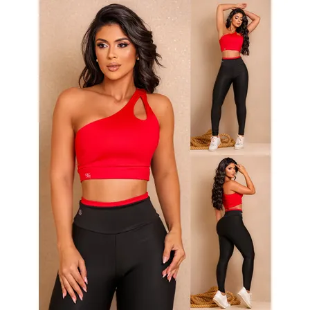 Conjunto Fitness Top Nula Manga E Calça Academia Bicolor Preto Gg (44)