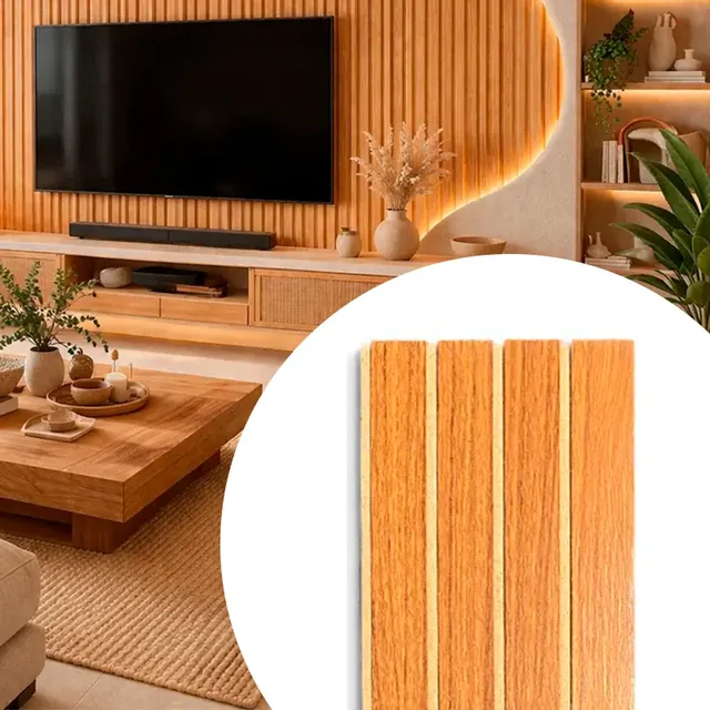 Kit 30 Placas 3d Decorativa Ripada Mdf Autocolante Cabeceira Freijo