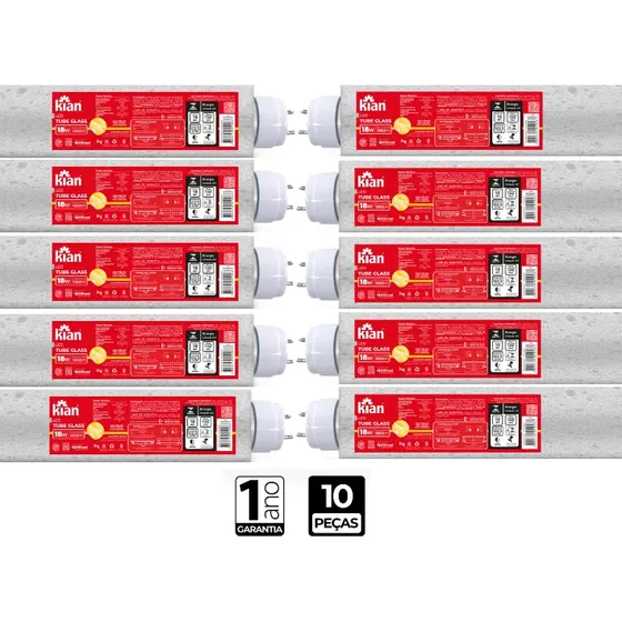 Kit 10 Lampadas Tubular T8 18w 120cm 3000k Bivolt Bco Quente
