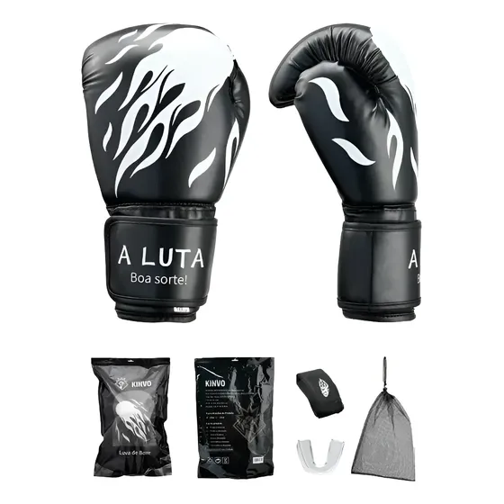 Kit Luvas Boxe Muay Thai Kinvo Profissional Bandagem + Bucal