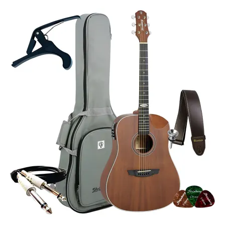 Kit Violão Strinberg Elétrico Sd201hc Half Cutaway Completo Mahogany Destro Louro Indiano