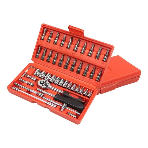 Kit Chaves Jogo Catraca Reversível Soquetes 46 Peças Maleta Vermelho