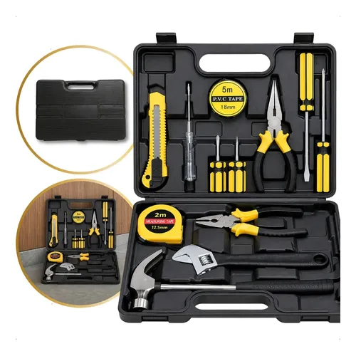 Kit De Ferramentas 12 Peças Jogo Chave Básica Manual Maleta Preto/amarelo