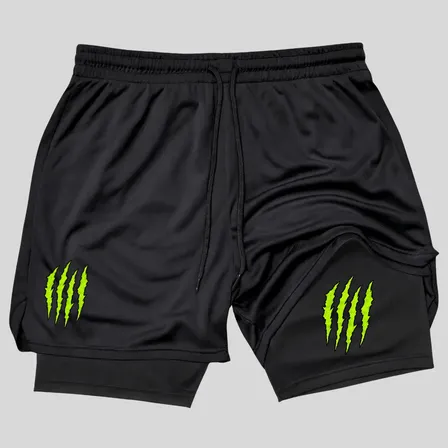 Short 2 Em 1 Academia Duplo Bermuda Masculina Monster Treino Preto Monster P