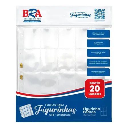 20 Folhas Bra Para Figurinha Com 20 Bolso Cada Transparente