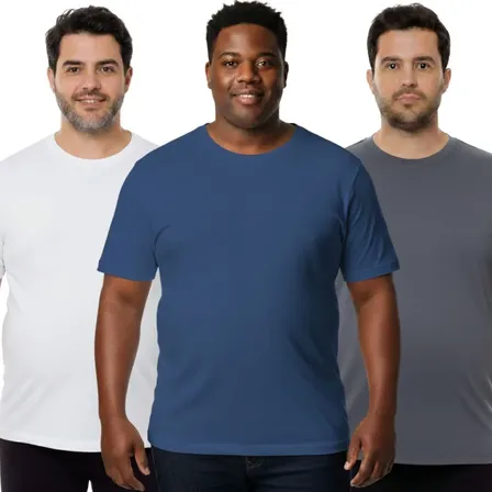 Kit 3 Camisas Plus Size Masculina Dry Fit Leve Treino Casual Branco / Marinho / Cinza G3