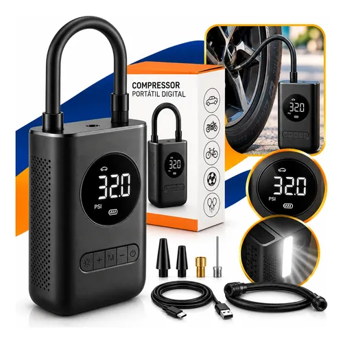 Calibrador Pneu Digital Calibrador De Ar Portátil Carro Moto Preto 127/220v 60 Hz Monofásica