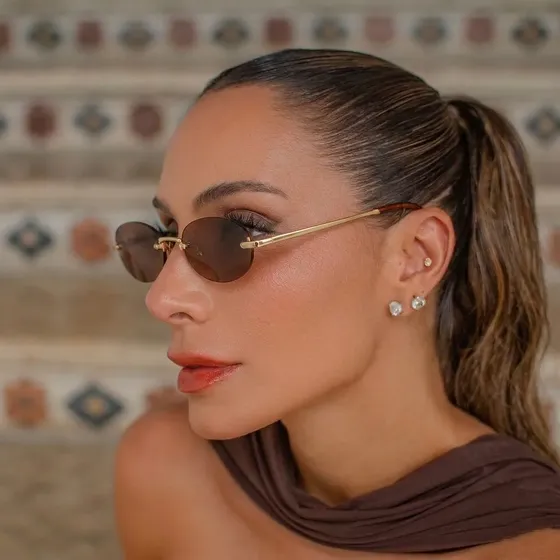 Óculos Sol Feminino Oval Sem Aro Vintage Y2k Trap Influencer