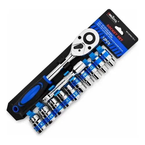 Kit De Soquete 1/2 Com Catraca E Extensão Jogo 12 Peças Sext Azul