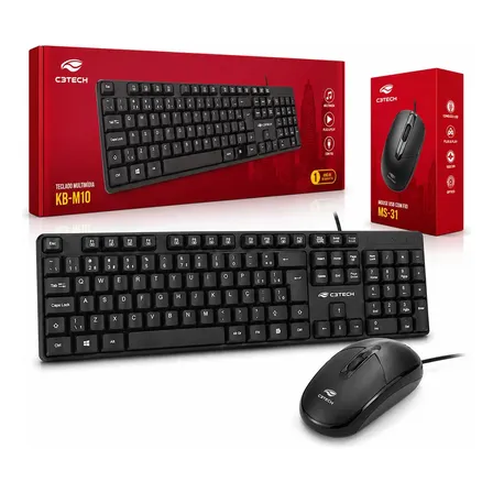 Kit Teclado Multimidia E Mouse C3tech Abnt2 Português Brasil Preto