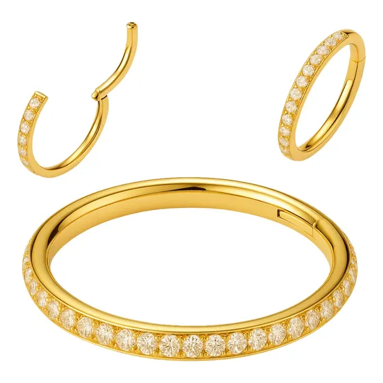 Piercing Titânio Argola Click Cravejada 6mm 8mm 10mm 12mm 6mm Dourado