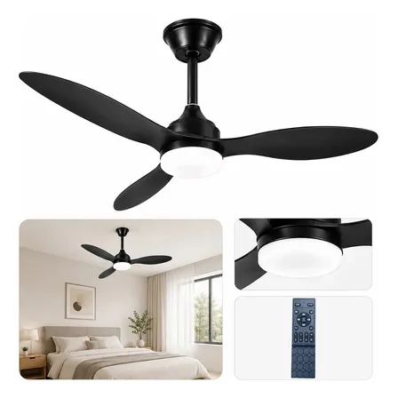 Lynkalat Ventilador Teto 42 Dc Silencioso Led Bivolt Ctrl 1.07 M 50/60hz Preto 127/220v Abs 3