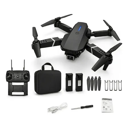 Mini Drone E88 Pro Com Câmera Wifi Com Case 2 Baterias Preto
