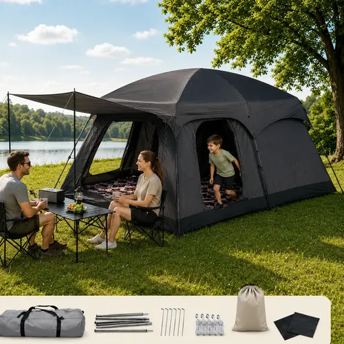 Barraca Camping Impermeável 8-12 P Upf50+ Oxford Preto 3c