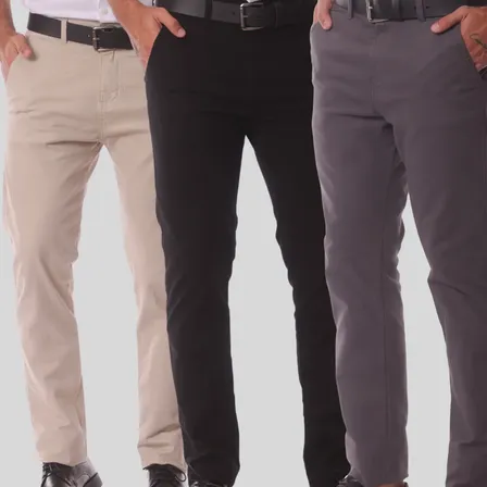 Kit 3 Calça Masculina Sarja Slim Alfaitaria Esporte Fino Preto-bege-chumbo 40
