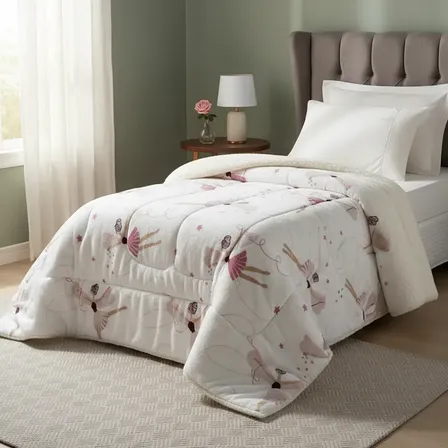 Coberdrom Solteiro Lã Pele Carneiro Edredom Sherpa Infantil Rosa Bailarina