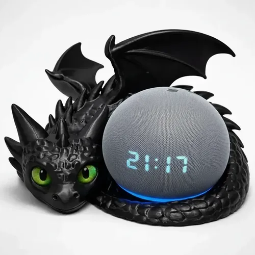 Suporte Base Dragão Para Alexa Echo Dot 4 E 5 Geração Preto Olho Verde