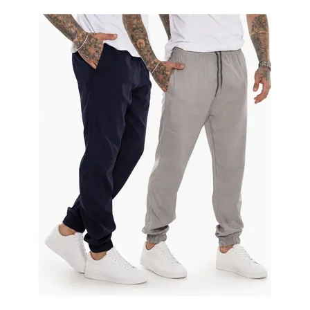 Kit 2 Calças Jogger Tactel Com Elastano Active Moviment Marinho E Cinza G