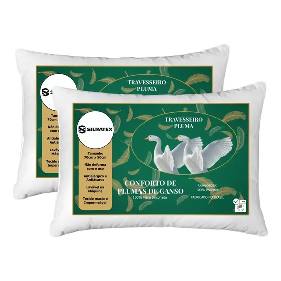 Kit 2 Travesseiro Toque Pluma Ganso 70x50 Antialérgico Macio
