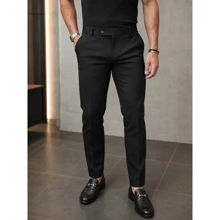 Calça Alfaiataria Masculina Slim Fit Premium Social Preto Liso 40