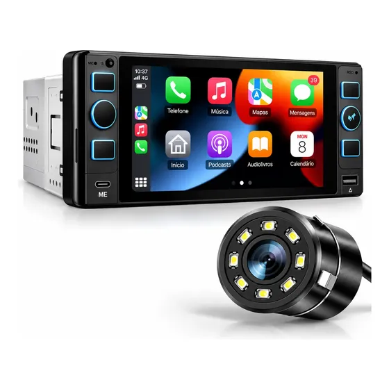 Multimídia Universal Gps Touch Screen 1 Din Carplay + Cam Ré