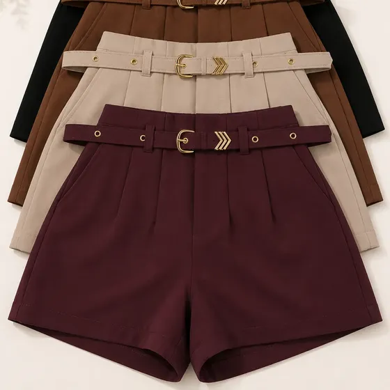 Kit 4 Short Feminino Social Cintura Alta P M G Gg