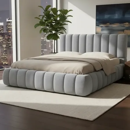 Cama King Casal Estofada Premium Moderna Eleganteconfortável Cinza Linho