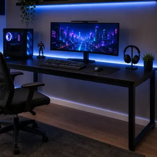 Mesa Gamer Industrial 150cm Para Setup E Escritório Pés Aço Preto