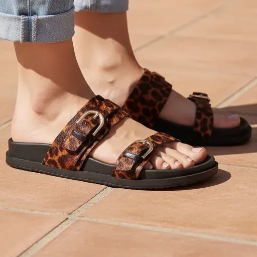 Papete Feminina Sintético Animal Print Duas Tiras Anacapri