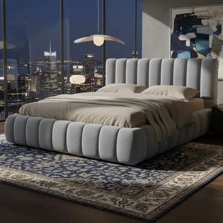 Cama King Estofada Linho Lux Cabeceira Alta Conforto Premium