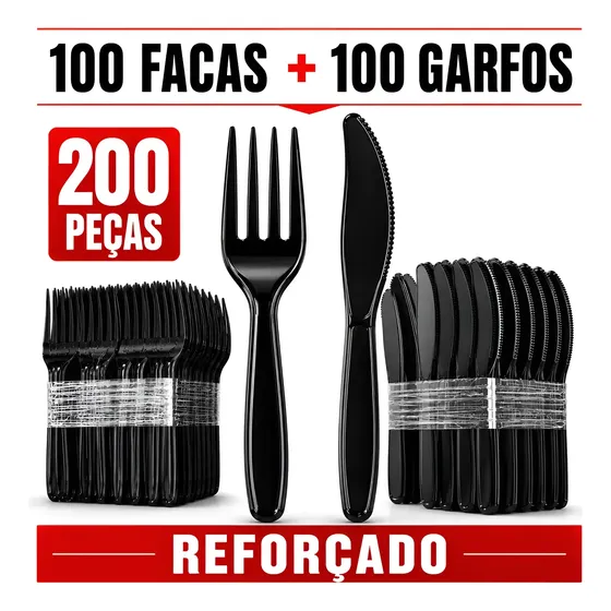 Kit 100 Facas E 100 Garfos Descartáveis Reforçados