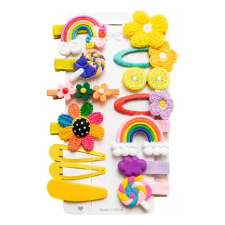Presilha De Cabelo Infantil Feminina Acessórios 14 Pares Arco Iris