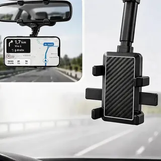 Suporte Celular Retrovisor Carro 360° Universal Anti Queda Preto