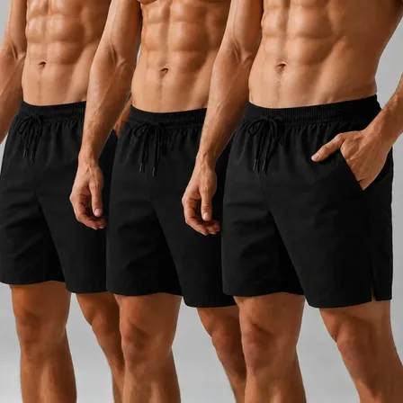 Kit 3 Short Praia Masculino Bermuda Tactel Academia Corrida Preto Lisa M