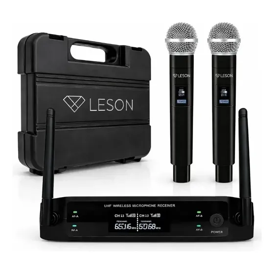 Microfones S/ Fio Leson Fx6200 Profissional Digital Igreja Preto