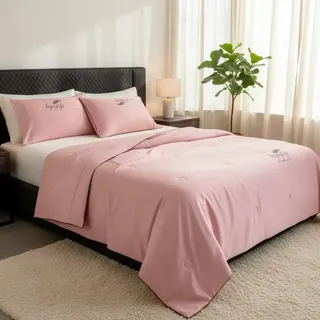Jogo De Lençol Queen 4 Peças Conjunto De Cama Micropercal Rosa Seda Lavavel