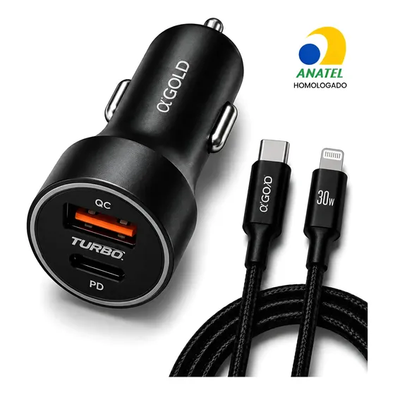Carregador Veicular Turbo 60w Cabo Lightning Iphone 11 13 14