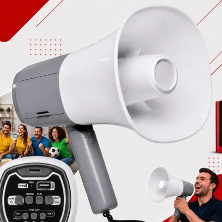 Megafone De Mão Profissional Recarregável Usb Com Sirene 20w Cinza