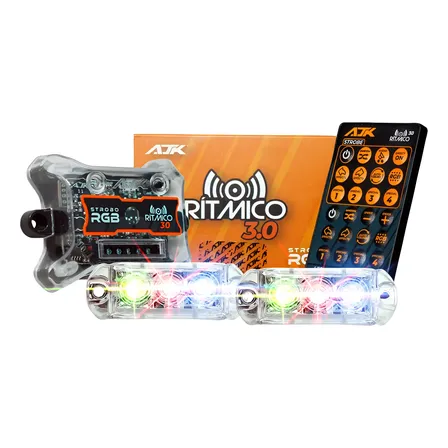 Kit Strobo Ajk 2 Faróis 6w Automotivo 3.0 Rítmico Rgb Led