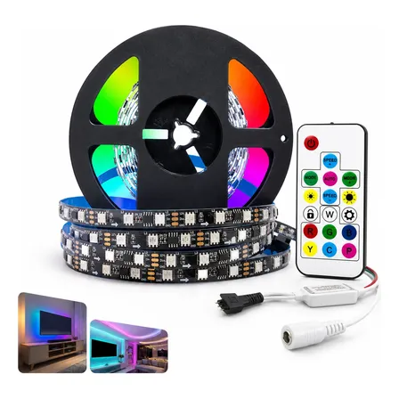 Fita Led Ws2811 5m Endereçavel 300 Leds Ip20 + Controladora Rgb 12v