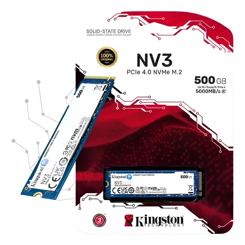 Ssd Interno 500gb M2 Nvme Kingston Pcie Gen 4.0 Leitura 5000mb/s Gravação 3000mb/s - Original Azul-aço