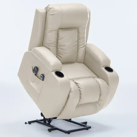 Poltrona Lift Reclinável Aquecimento Massagem Pu Bege Bege 127/220v