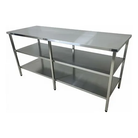 Mesa Em Aço Inox De 1,90x0,70x0,90 Com 2 Prateleiras Lisa