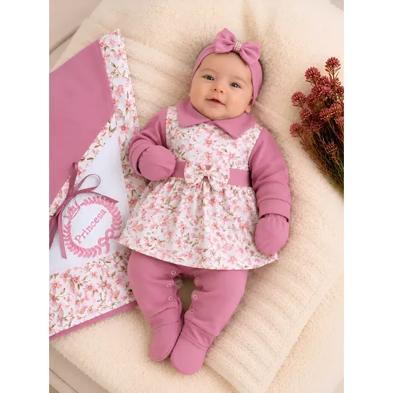 Saida Maternidade Feminina Rosa Seco Floral