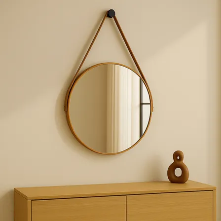 Espelho Redondo 40cm Alça Banheiro Lavabo Sala Quarto Hall Caramelo